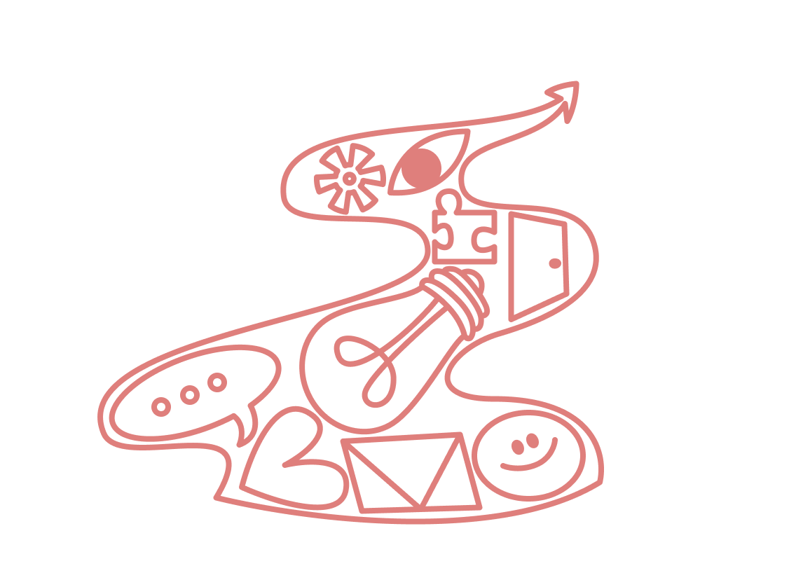 In einer Blase liegen Symbole wie ein Herz, eine Sprechblase, eine Glühbirne und ein Smiley.